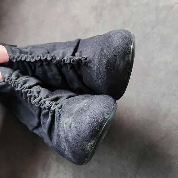 Size 7 black booties ruched scrunched heels side zipper suede spring brand preow - Picture 11 of 17